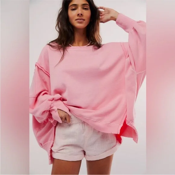 Free People We The Free Camden Pullover Sweatshirt Pink Sky NWOT Medium - Picture 10 of 10
